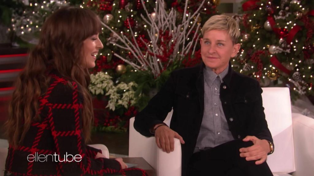Dakota Johnson on Ellen show 2019. Screenshot from clip on Youtube 