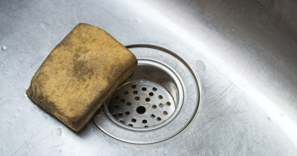 Old scrub sponge in a sink ,Old Kitchen Sponge Could Give Diarrhea