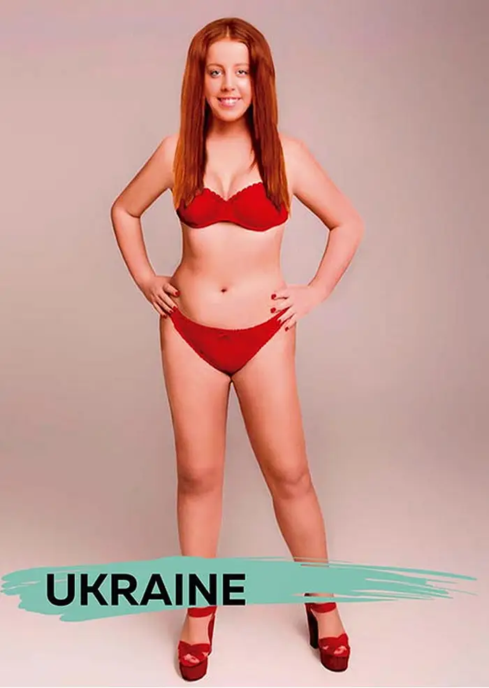 Ukraine Attempted to give the model's hair more volume and drastically altered her body. Changes also included the color of her underwear and shoes.