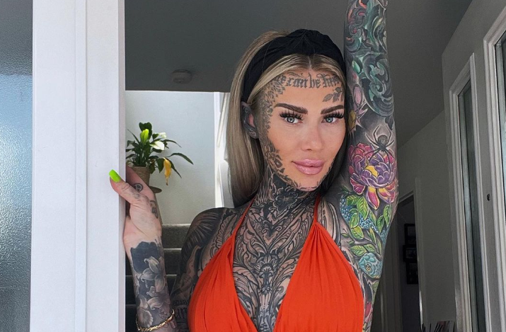 Becky Holt is almost entirely covered in tattoos