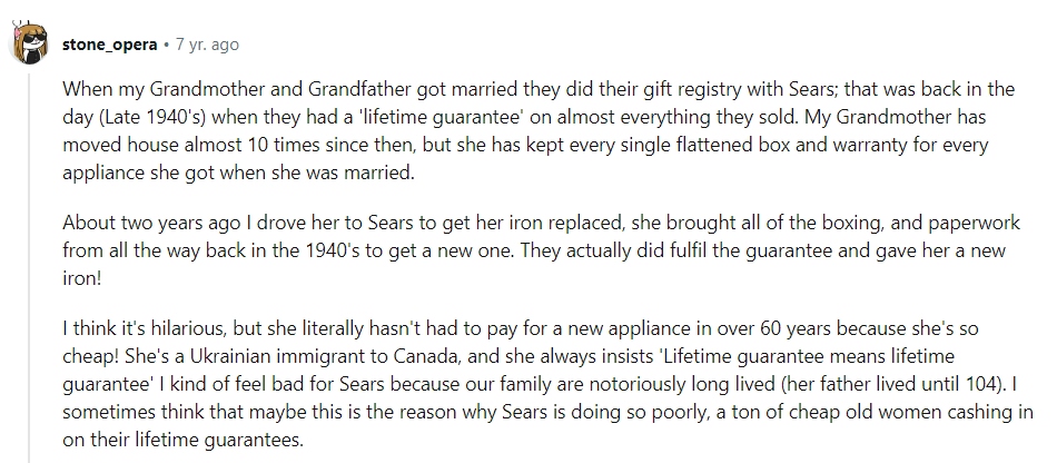 Sears and their 'lifetime guarantee'
