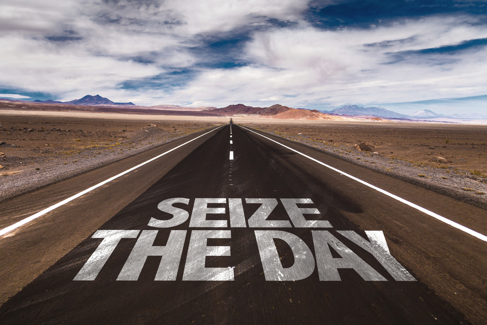 Seize the Day written on desert road