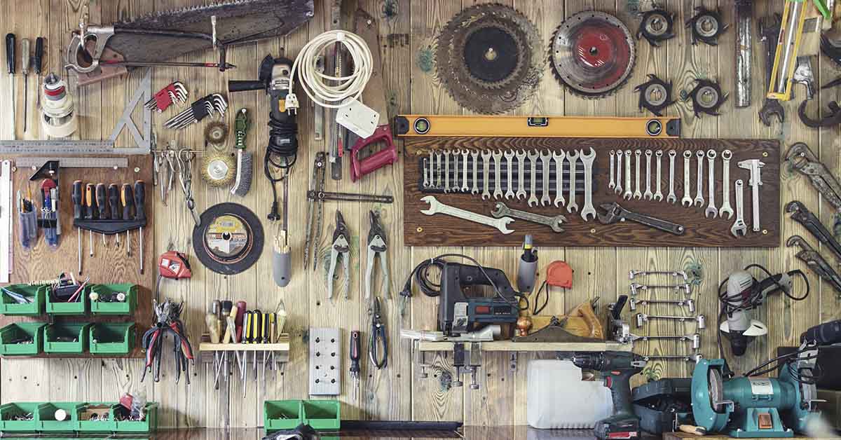 wall of tools in a workshop