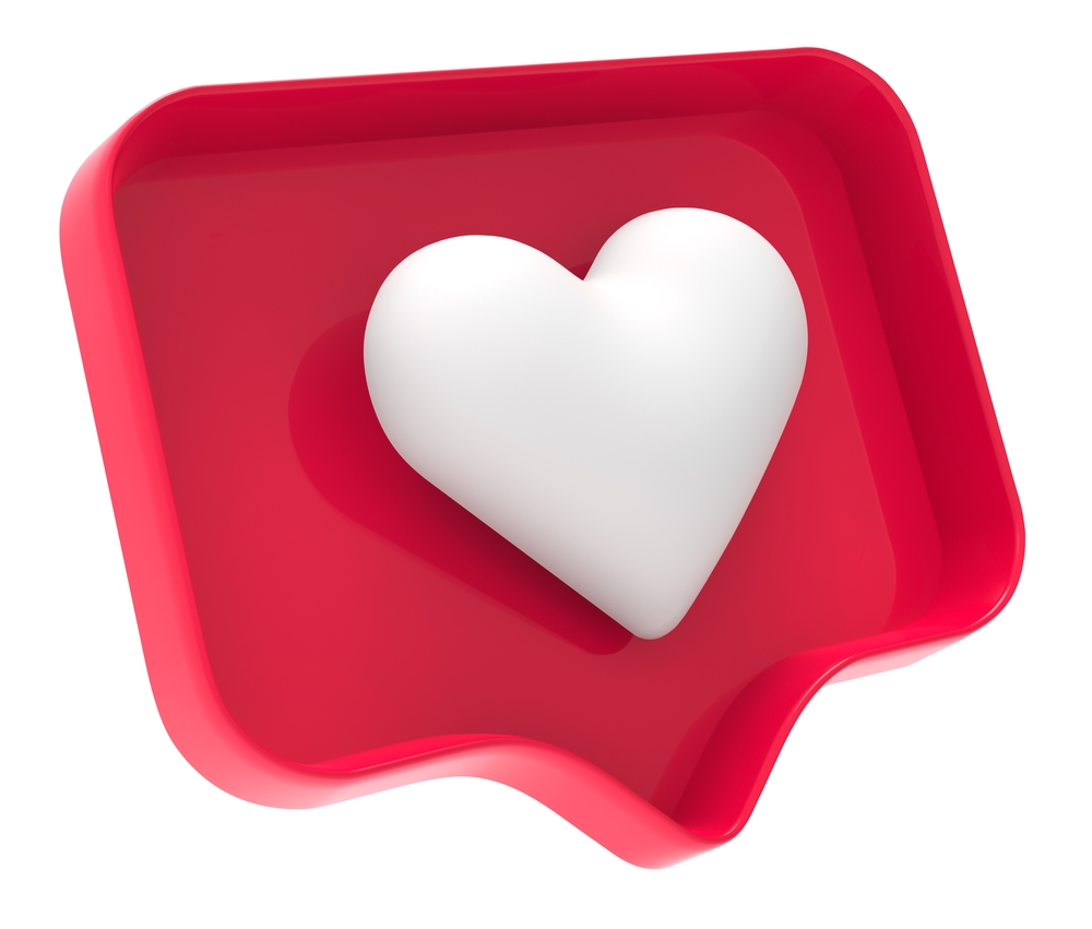 social media like notification icon with heart symbol. Social media success concept - 3d rendering