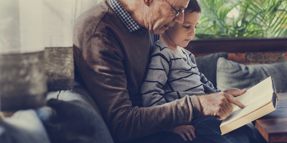 Grandfather Grandson Family Reading Leisure
