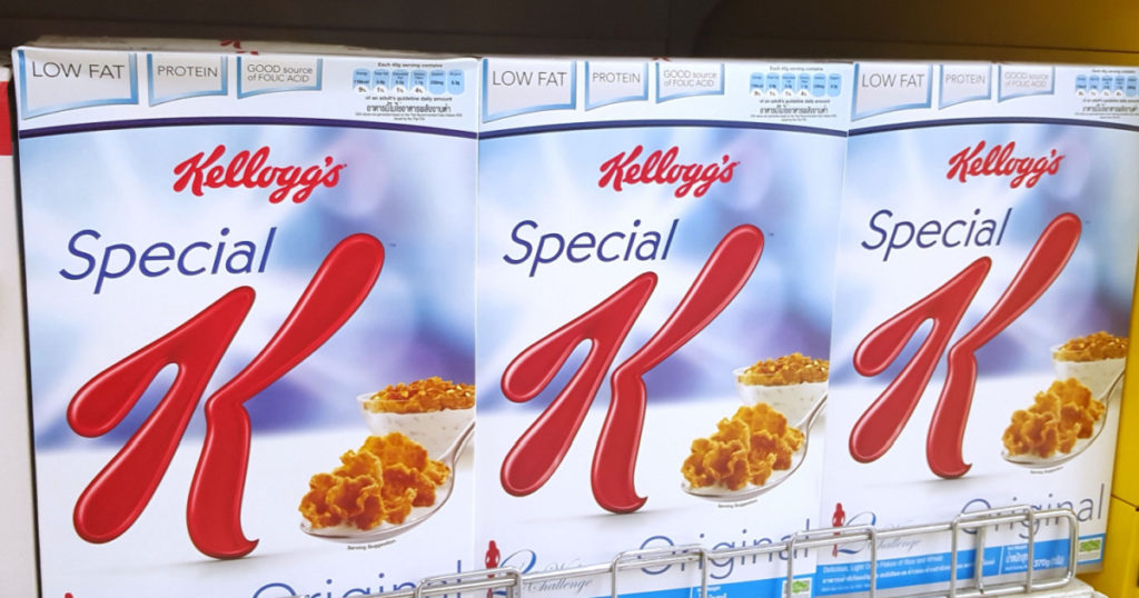 Kuala Lumpur, Malaysia- August 28, 2018: Special K Kellogg's cereal boxes on the supermarket shelves. Kellogg's is an American multinational food-manufacturing company headquartered in Michigan, US.