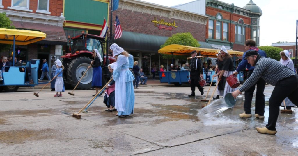 Pella, Iowa, USA - May 3, 2017. Pella's dutch community celebrates during Tulip Time, a festival dedicated to the citizens who immigrated from the Netherlands to America.