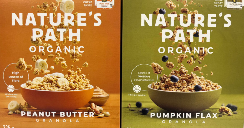 Edmonton, Canada - February 20, 2022: Two flavours of Nature's Path Organic instant oatmeal certified by Canada Organic. Nature's Path is a family owned business started in Vancouver, B.C