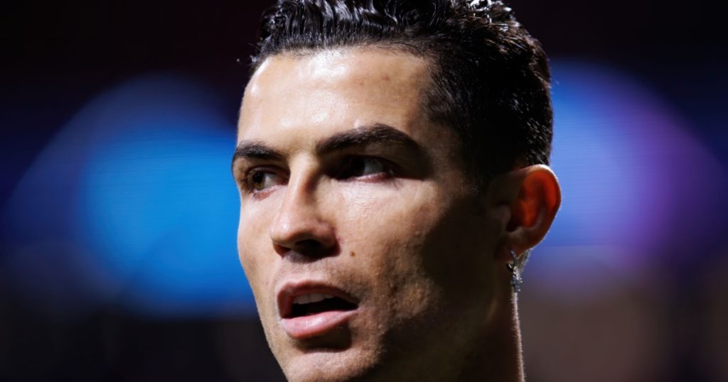 MADRID - FEB 23: Cristiano Ronaldo warms up prior to the Champions League match between Club Atletico de Madrid and Manchester United at the Metropolitano Stadium on February 23, 2022 in Madrid.