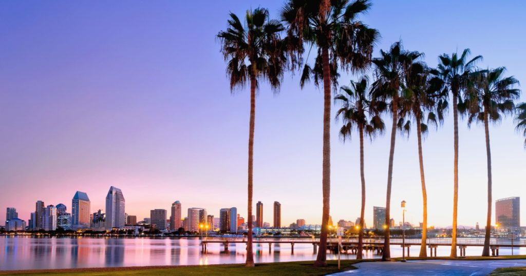 Colorful sunrise on Coronado Island. San Diego, California USA.