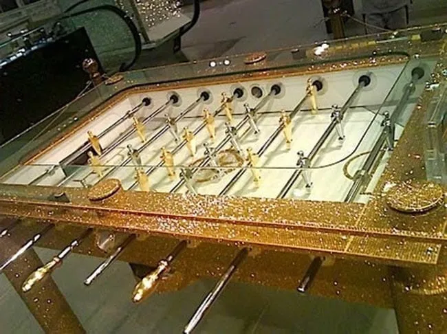 a Swarovski crystal and diamond-encrusted foosball table in Dubai