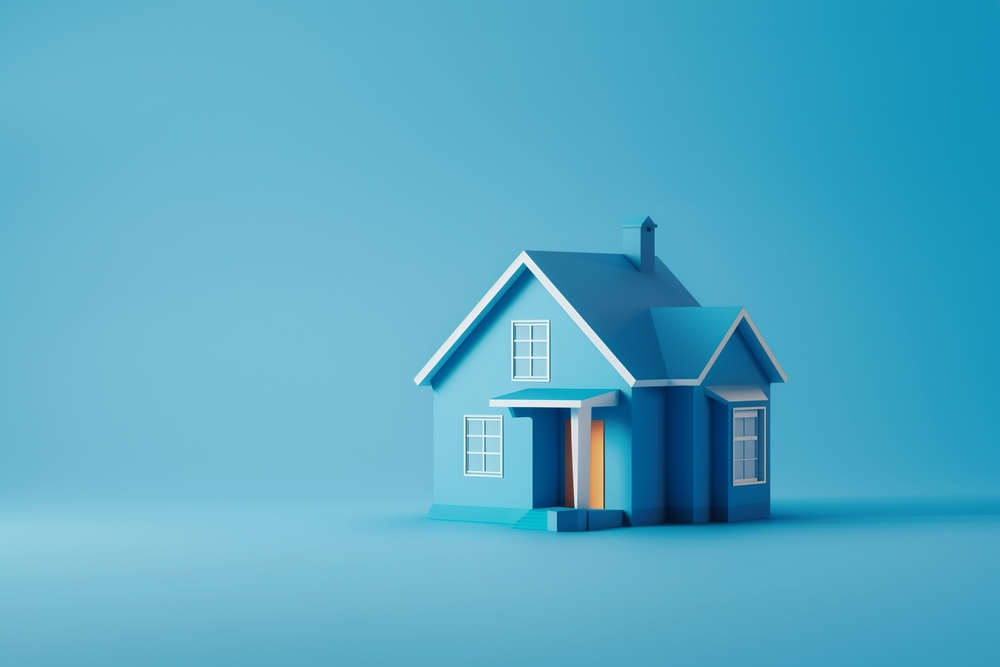 blue house, real estate concept, blue background