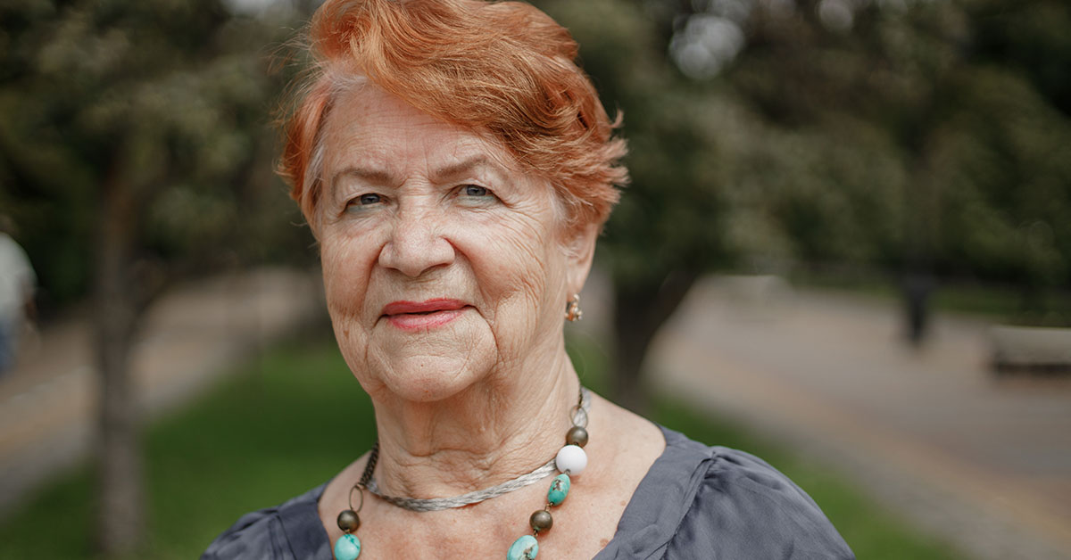 elderly woman with red hair