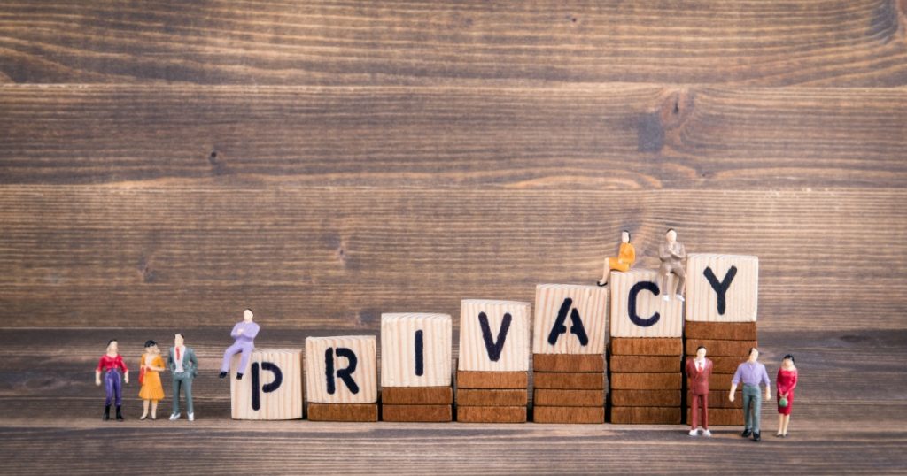 Privacy, GDPR. General Data Protection Regulation. Cyber security and privacy concept. Wooden letters on the office desk, informative and communication background