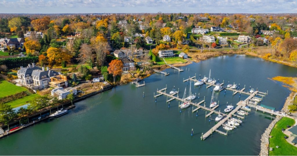 Connecticut bay marina with boats