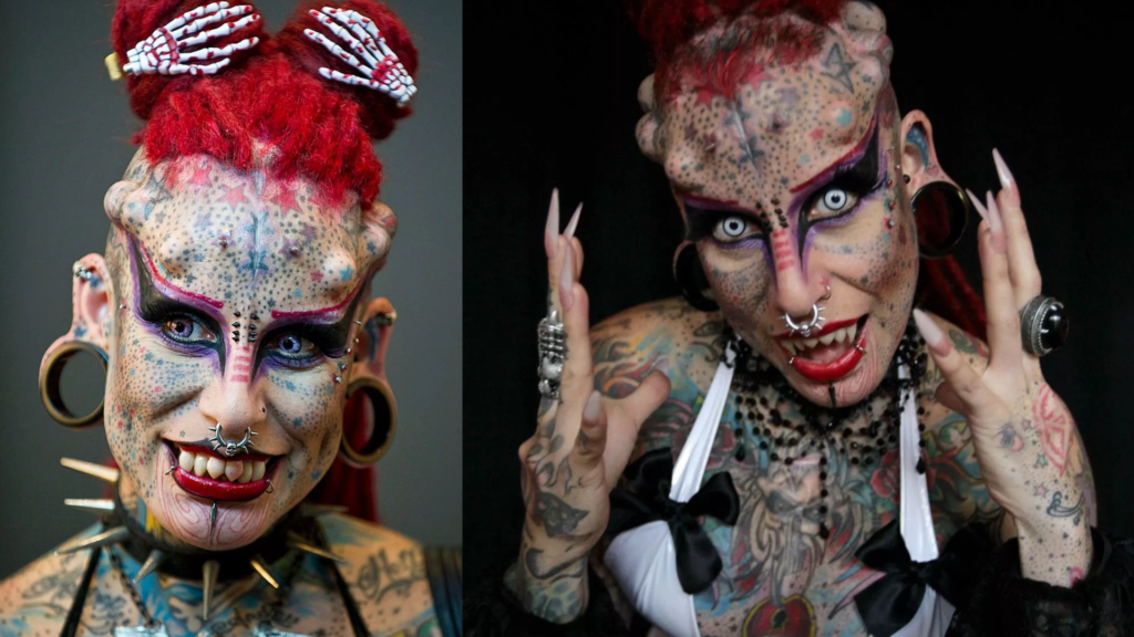 a tattoo artist hailing from Mexico, has captured global attention for her extraordinary appearance. Boasting an astonishing 49 body modifications. 