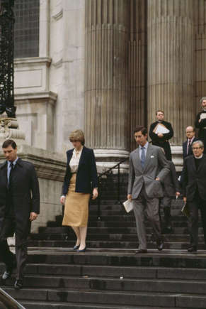 Princess Diana and Charles exiting St, Paul's Cathedral following their first wedding rehearsal.