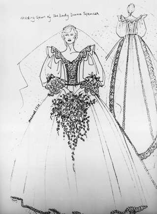 The design sketch for Princess Diana's wedding dress