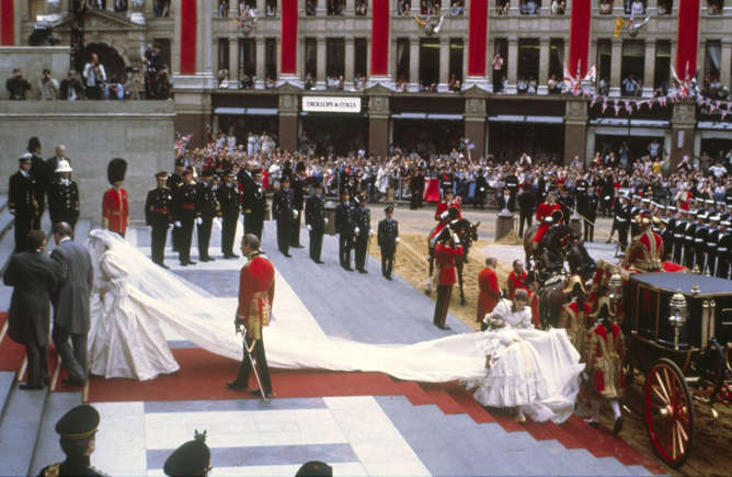 The Bridesmaids making sure Princess Diana's lengthy veil and train were in order.