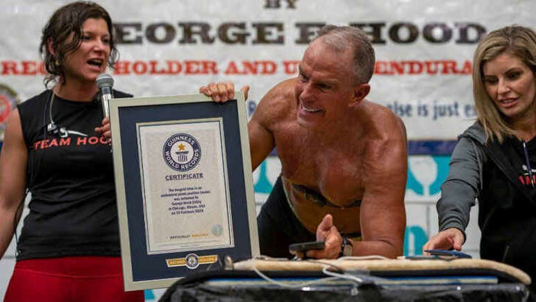 Ex-marine George Hood with the record for the longest plank.