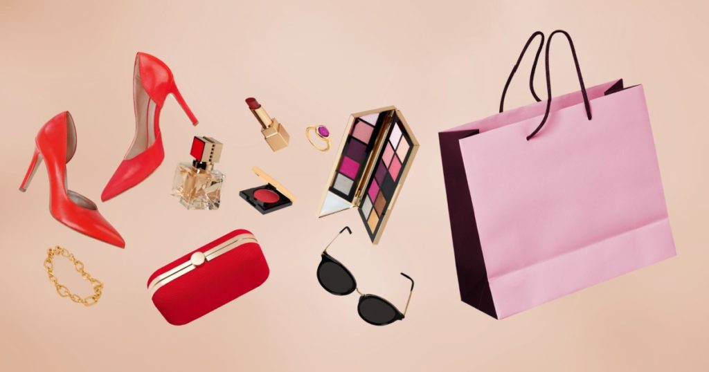 Shopping for fashion accesories on pink background