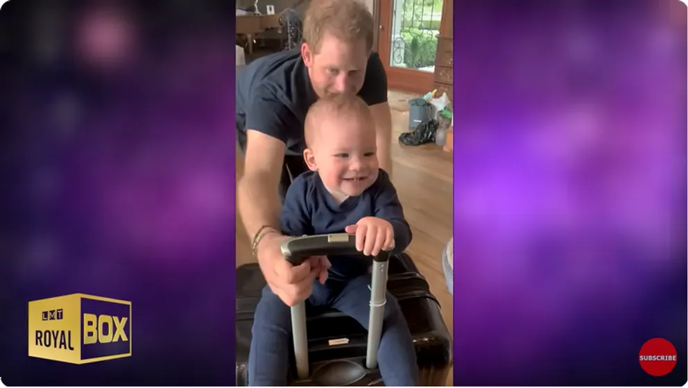 Prince Harry, Duke of Sussex playing with Archie Harrison Mountbatten-Windsor at home from a YouTube video dated December 15, 2022