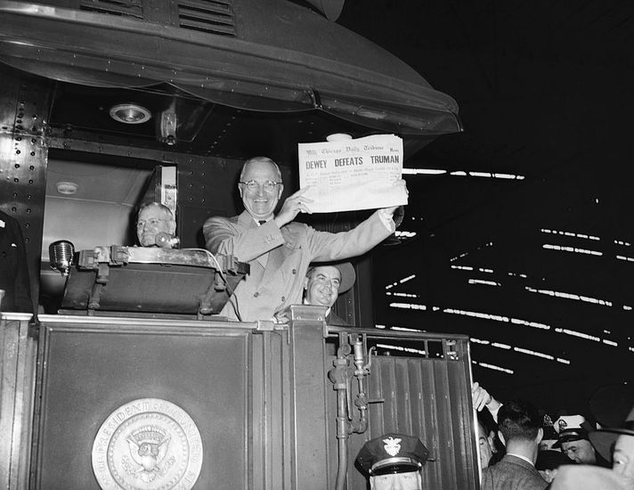Dewey proclaiming his victory over Truman