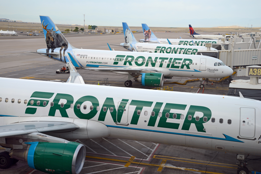 DENVER COLORADO CIRCA SEPTEMBER 2018. Frontier Airlines with aircraft at gate, while characterized as a low cost carrier, Frontier continues to expand with new routes in the United States.
