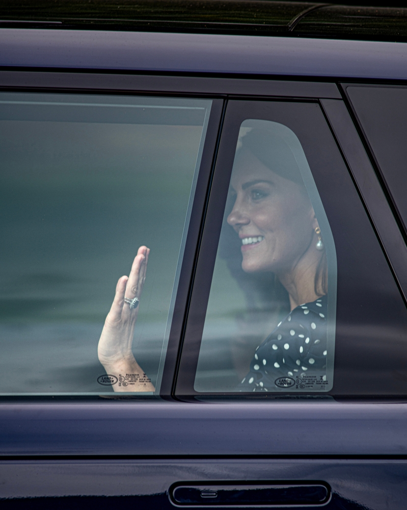 Princess of Wales  Kate Middleton waving from her navy blue range Rover in Southampton at 1 o'clock on the 27th of June 2023 after opening  the Hope Centre in the Avenue a facility to support women