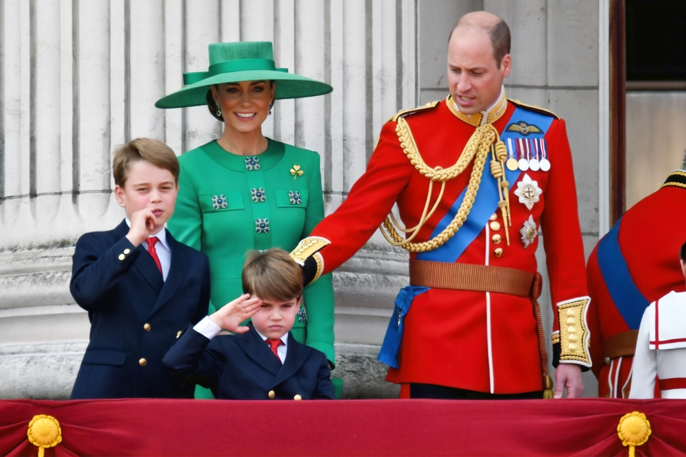 Westminster, London. June 17th 2023 - The Prince and Princess of Wales and Princes' George and Louis on the balcony of Buckingham Palace during the Trooping the Colour celebrations.
