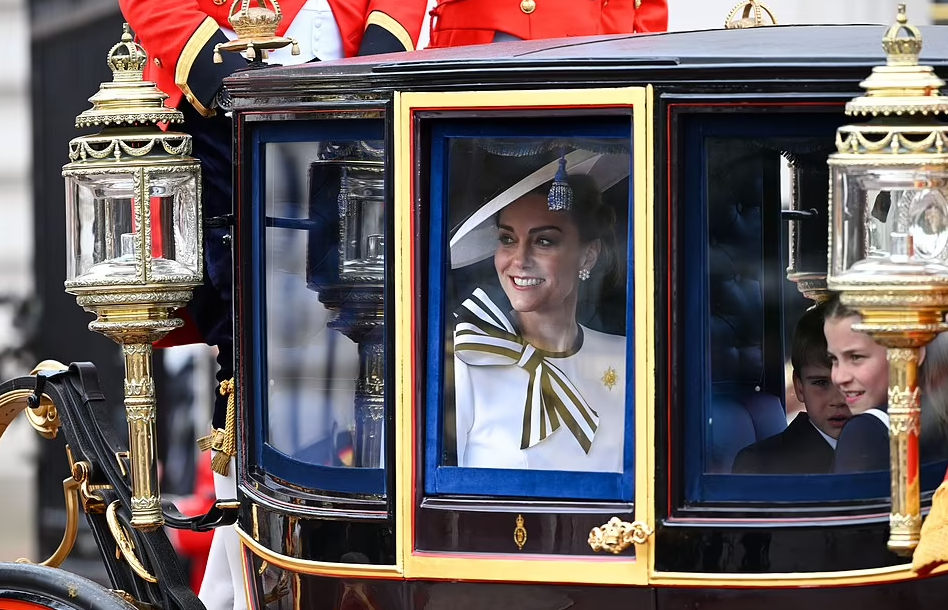 Following the ceremony, the family left the building and got back into the carriage to join the royal procession back to Buckingham Palace just as heavy rain began falling in central London.