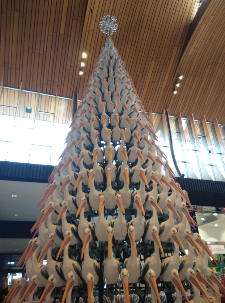 A Christmas tree made of pelicans