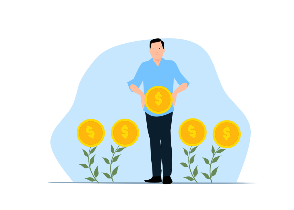 man getting money from flowers