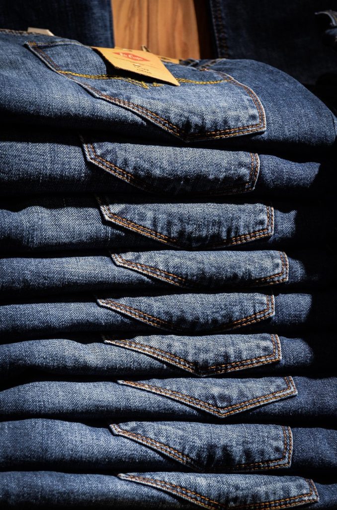 Jeans stacked on jeans.