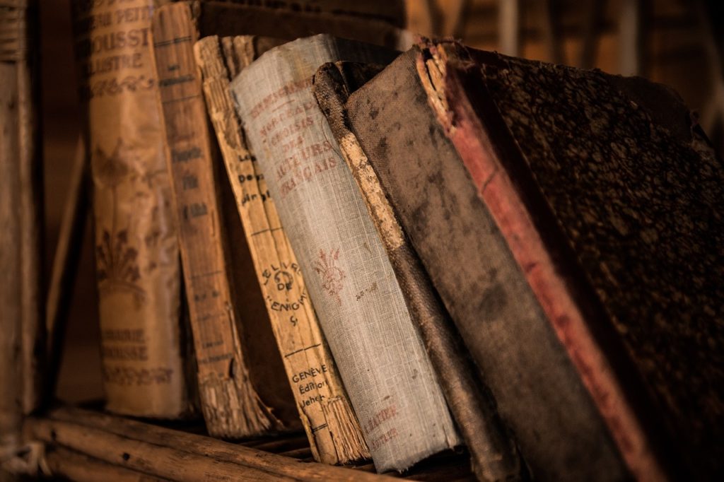 Old Books line a shelf.
