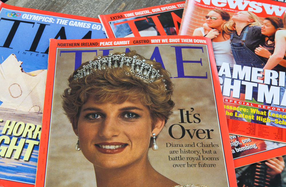 Viersen, Germany - December 28. 2019: Close up of Time magazine cover with report about Lady Diana in the nineties