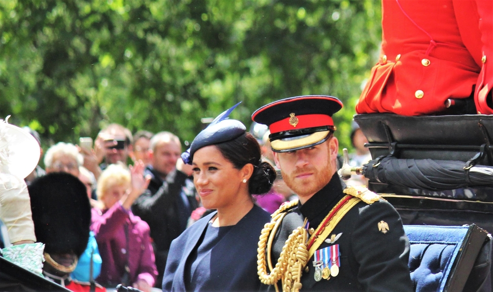 Meghan Markle and Prince Harry, London uk,  8 June 2019- Meghan Markle Prince Harry 1st outing since baby. Trooping the colour Royal Family Buckingham Palace Press stock photo,