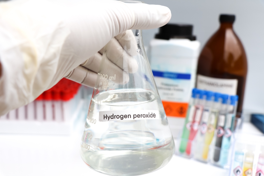 Hydrogen peroxide in glass, chemical in the laboratory and industry