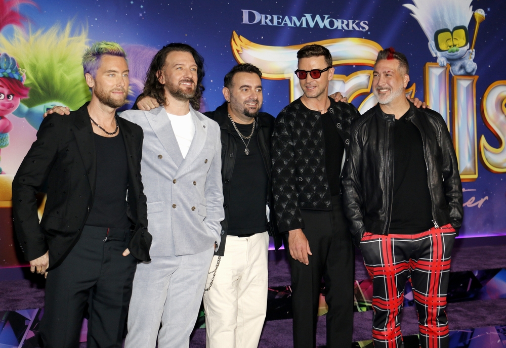 Chris Kirkpatrick, Justin Timberlake, Joey Fatone, Lance Bass, and JC Chasez of NSYNC at the LA premiere of 'Trolls Band Together' held at the TCL Chinese Theatre in Hollywood on November 15, 2023.