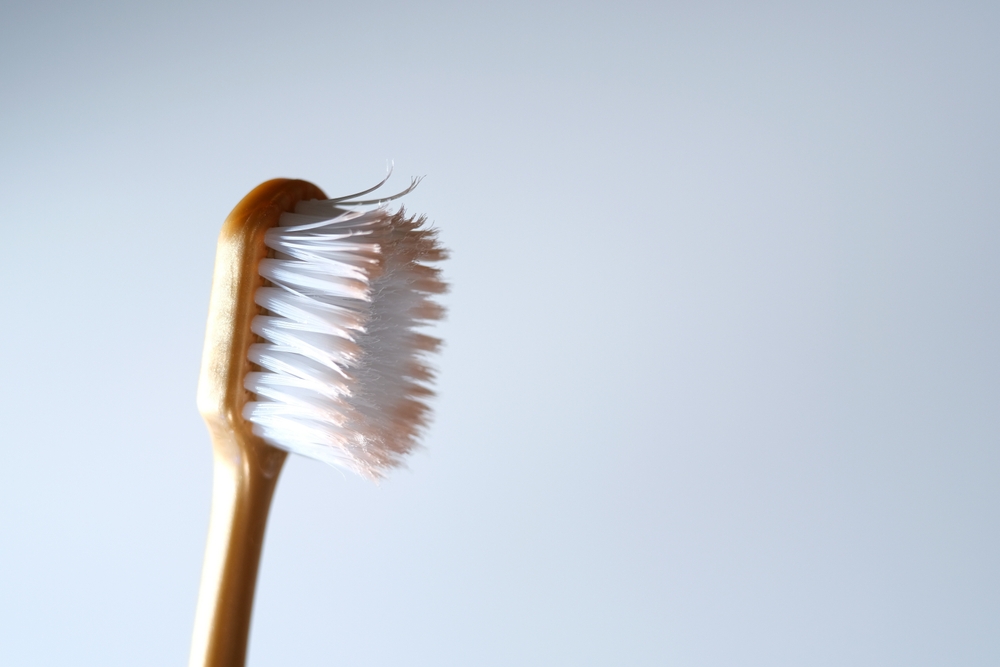 Macro shot of used or old toothbrush bristles texture
