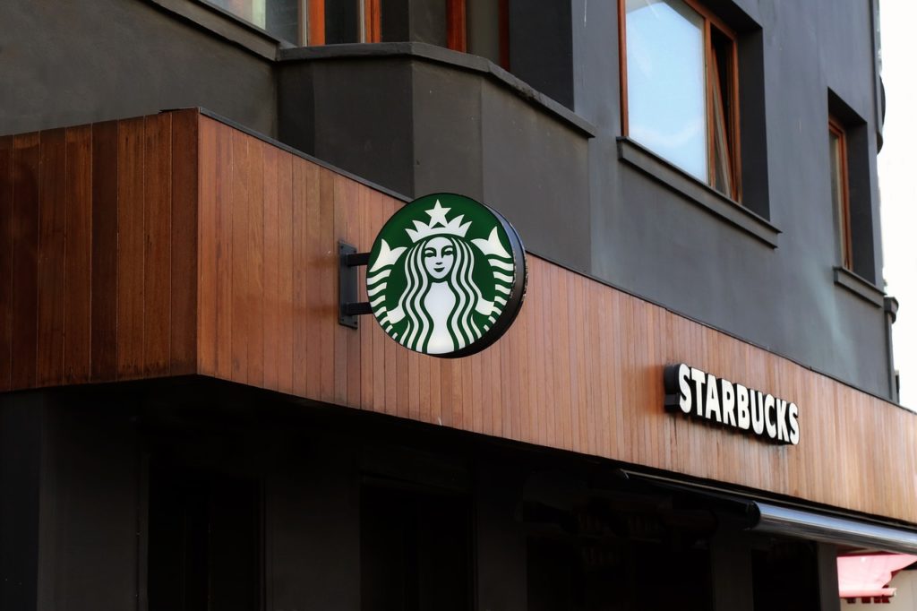 The outside of a Starbucks building.