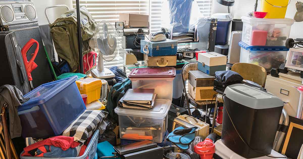 messy room full of random items