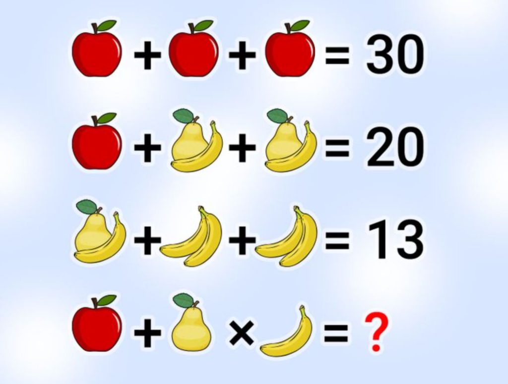A grid with a math problem using fruit.
