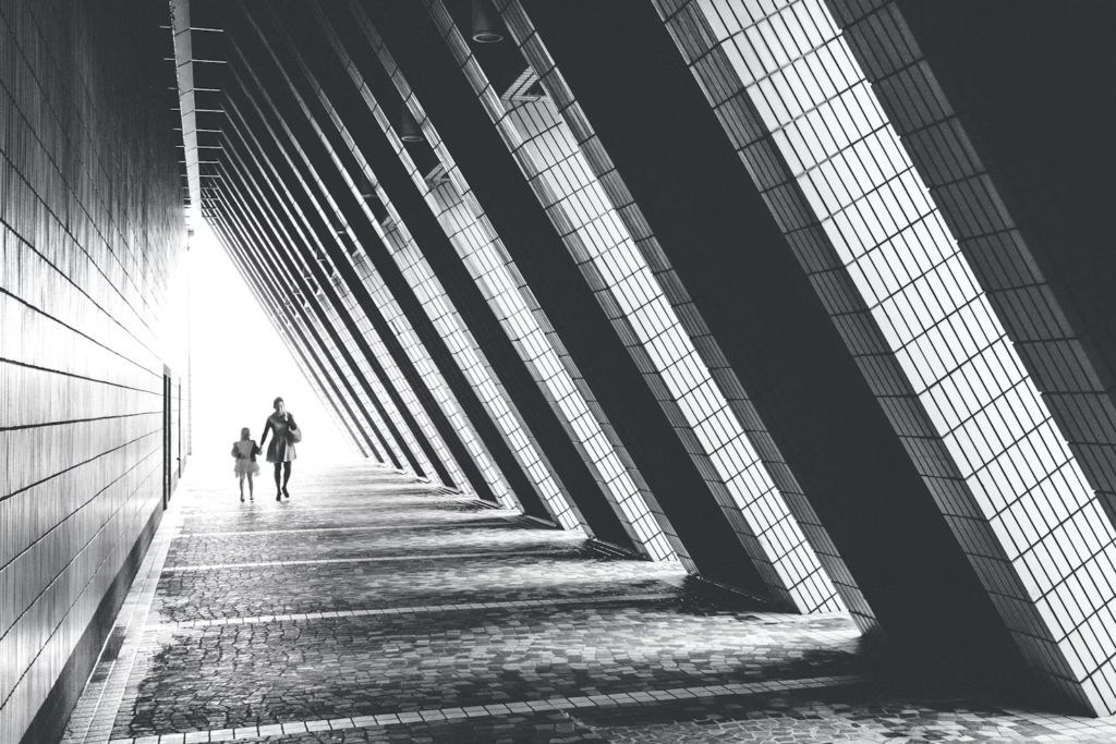 Woman with child walking