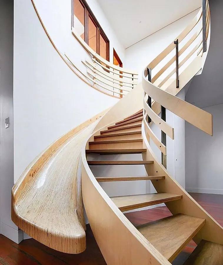 Wooden staircase and slide