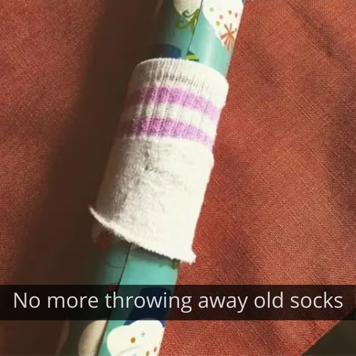 Socks as wrapping paper holder