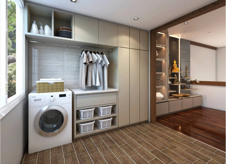 Hanging rods behind cupboards