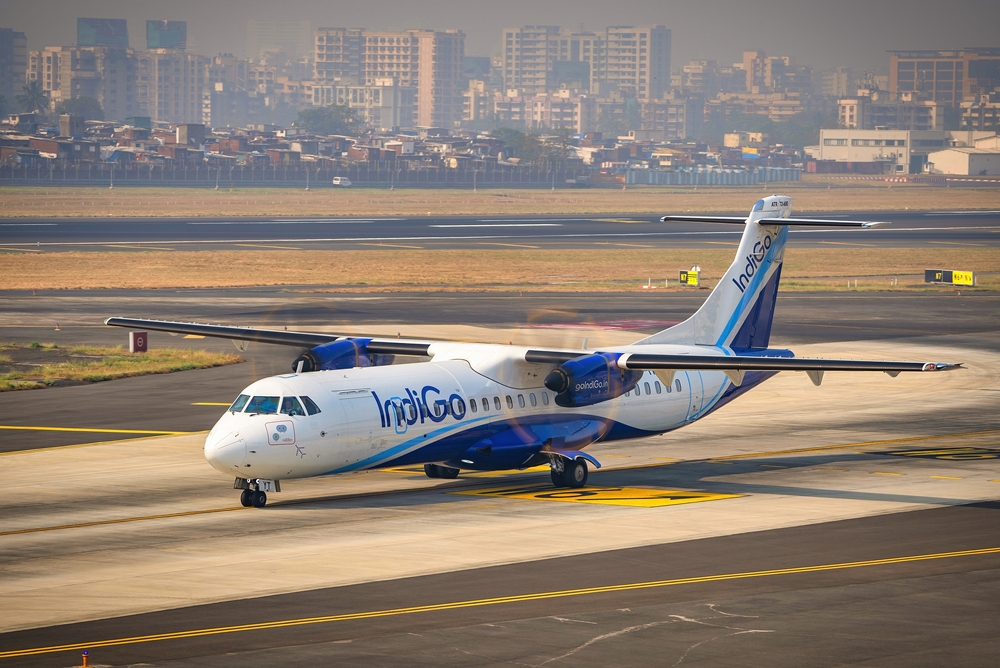 Mumbai, Maharashtra, India - 19 February 2021: A brand new ATR 72–600 airplane of the Indigo Airlines, low cost carrier of India