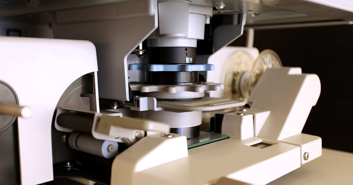 Microfiche reader in closeup stock photo