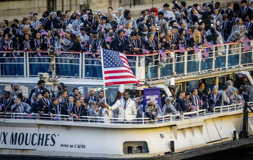 Lebron James waves American flag